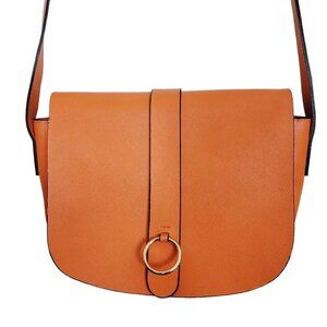 VITTORIA NAPOLI  ITALY Saffiano Hard Leather Crossbody Bag Purse Orange Gold